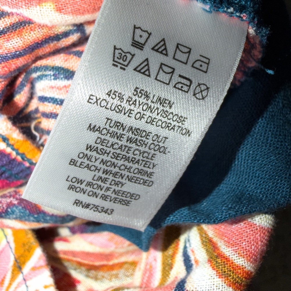 C & C California 100% Linen Wide Pants w/Pockets Tropical Floral Beach Sz Large - Picture 12 of 14